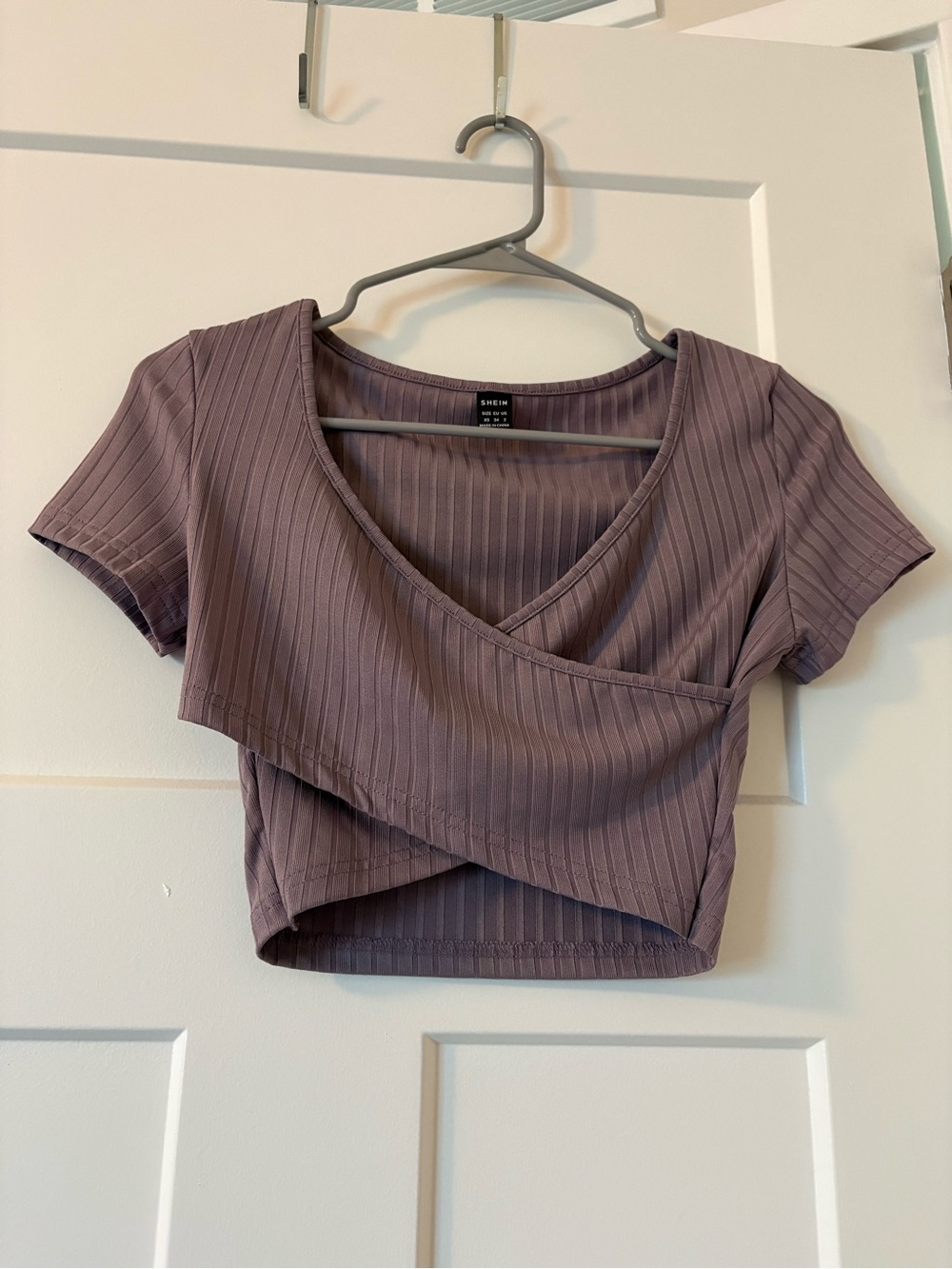 SHEIN Dusty Mauve Ribbed Wrap Crop Top